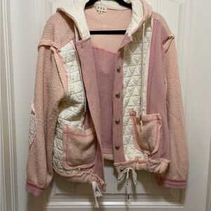 POL Pink and Cream Quilted Hooded Jacket